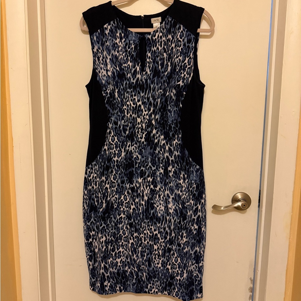 XL Like New Elegant Blue and Black Leopard Print Dress by Cachet